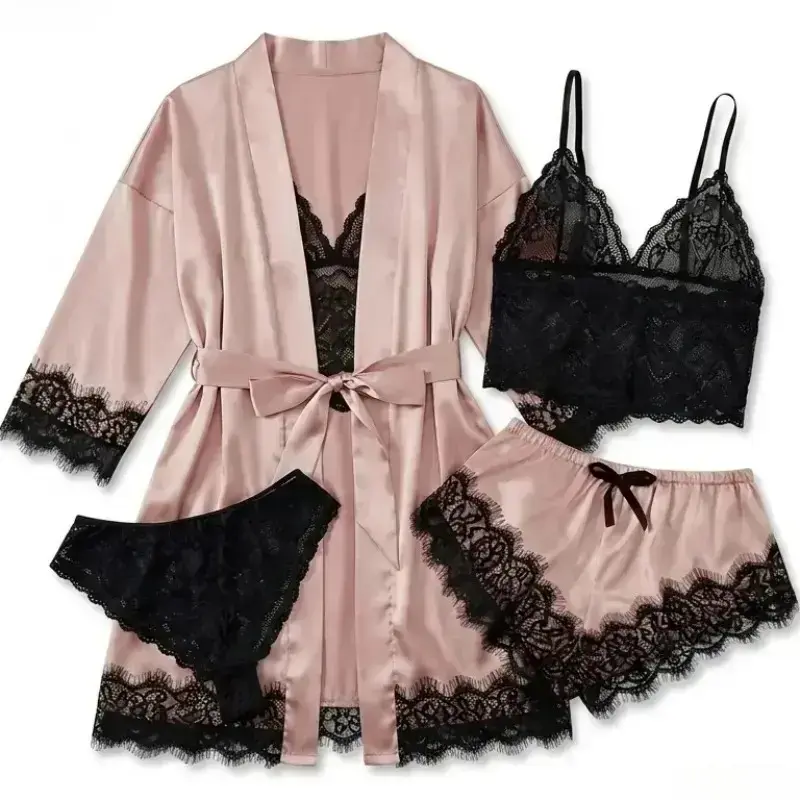 Textiles For Home - Kadınlar için 4 Parçalı Saten Pijama
