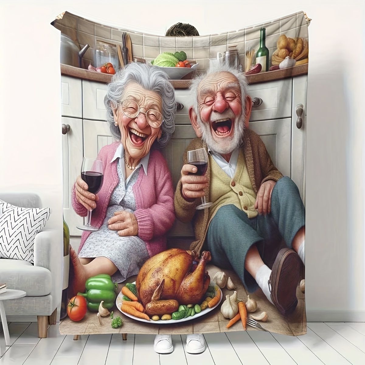 Home Textiles Turkey - Komik Çizgi Film Yaşlı Çiftin Ziyafetin