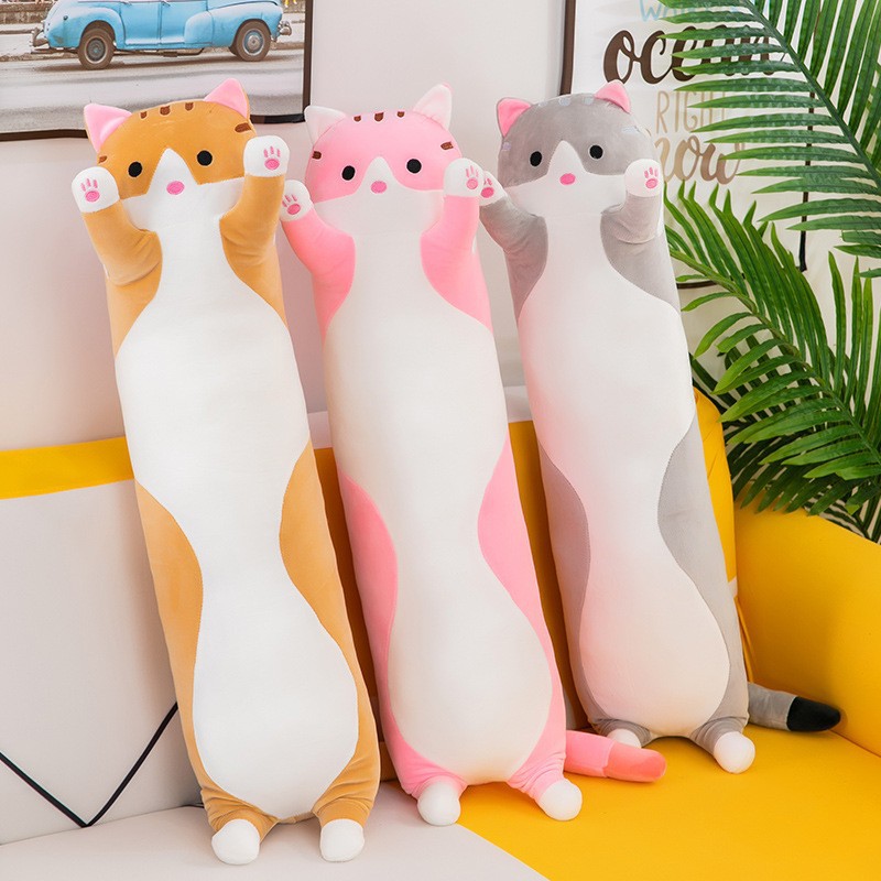 Bolster Pillow Long - Sevimli Kedi Peluş Oyuncak Uzun Pembe