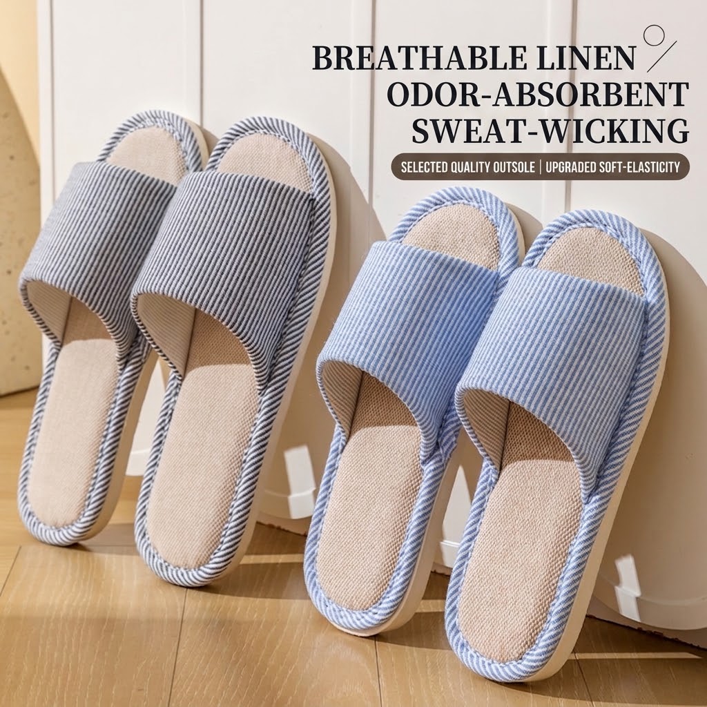 Textiles For Home - Nefes Alabilen Keten Terlik Kadın Erkek